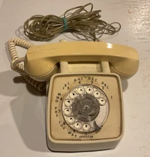 VINTAGE GTE AUTOMATIC ELECTRIC PHONE ROTARY DESK TELEPHONE CREAM LONG LINE