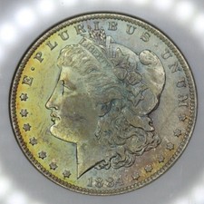 1884 O CAC Morgan Silver Dollar Rainbow Color Toned Coin Graded NGC MS62 Beauty