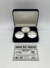 Green Bay Packers 3-Time Super Bowl Champs One Troy Oz .999 Silver Medallion Set