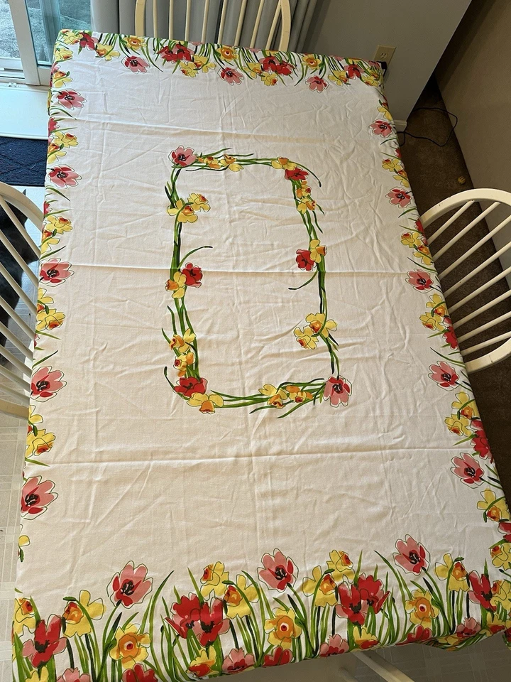 Vera Neumann Daffodils & Poppies Tablecloth 69” X 51” - Image 2 of 4
