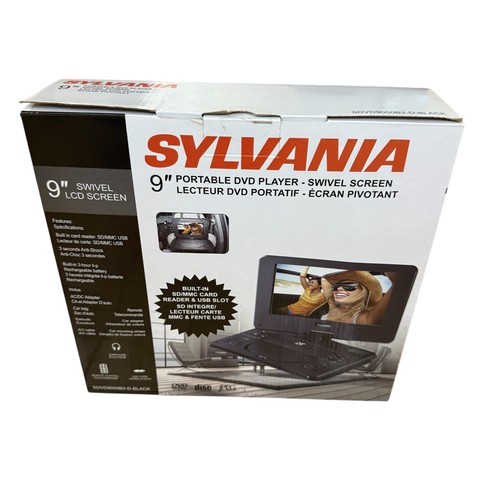 Sylvania 9" Swivel Screen Portable DVD Player New in Box SDVD9000B2-Black - Picture 4 of 10