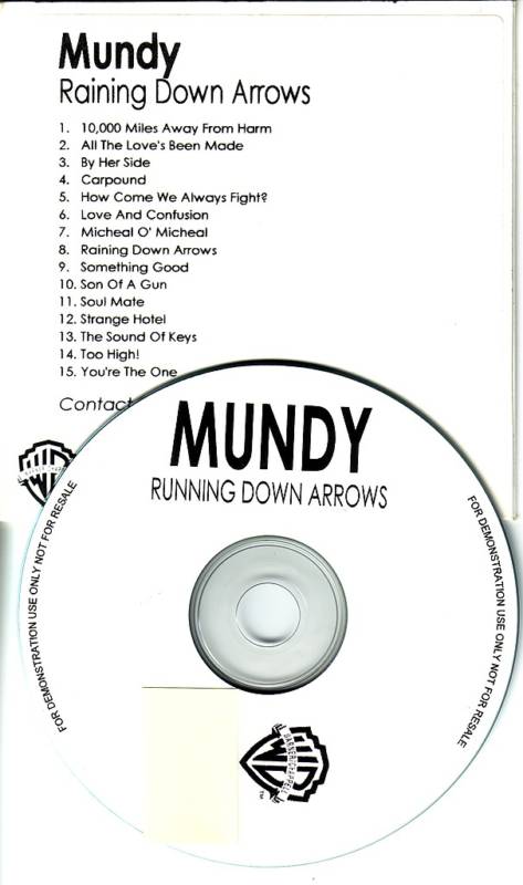 MUNDY Running Down Arrows ADVNCE PROMO CD 4 UNRELEASE