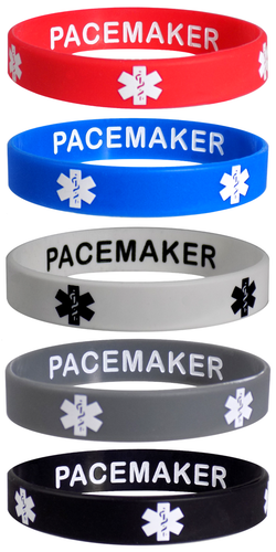 PACEMAKER Discreet Medical Alert ID Silicone Bracelets Wristbands 5 Pack