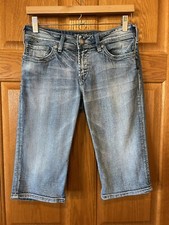 CF30 Silver Jeans Suki Bermuda Shorts Distressed Blue Denim Womens 27
