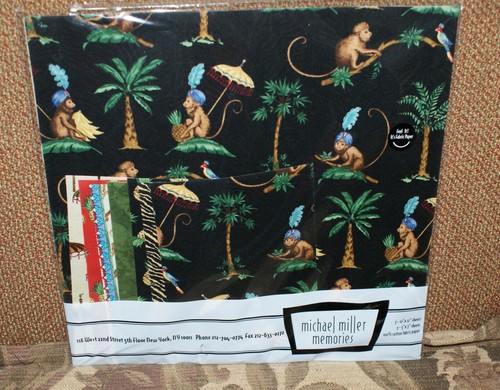 Michael Miller Memories Fabric Paper 12 x 12 " Sheets Monkeys/Palm/Pineapple++ - Picture 1 of 2