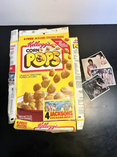 Kellogg's Corn POPS Cereal Box 1984, Rare Vintage Jacksons Sticker Offer