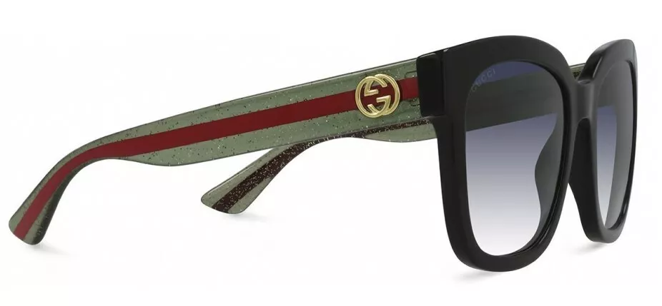 Gucci Black Green with Red Square Sunglasses | eBay