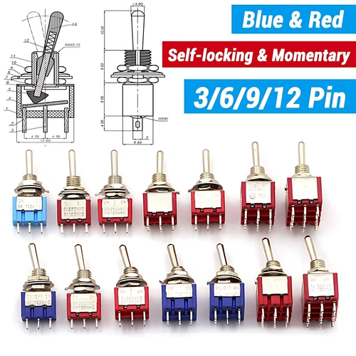 NEW Mini Toggle Switch ON-ON/ON-OFF-ON/ON-NC Solder Lug Premium 3/6/9/12 Pin