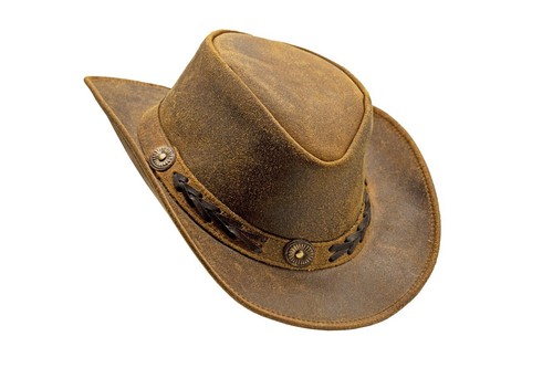 Men and Women Brown Genuine Leather Cowboy Western Hat - Picture 7 of 10