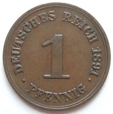 M&uuml;nze Deutsches Reich Kaiserreich 1 Pfennig 1891 F in Vorz&uuml;glich