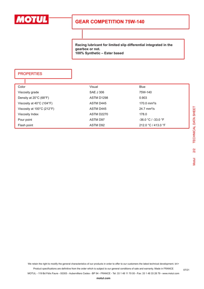 MOTUL Gear Competition 75W140 LSD 1L 100% Synthetic Transmission Oil 105779 3x - Image 3 of 4