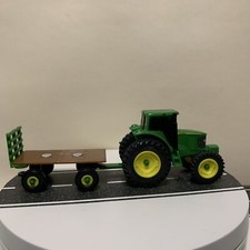 ERTL John Deere Tractor w/Wooden Flatbed Towing Trailer Pair Green/Yellow - VGC