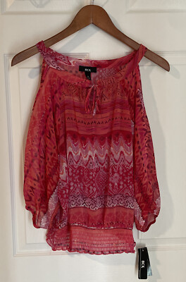 NWT Women s BCX Orange/Pink Design Blouse Medium. Msrp $39.
