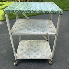 3 Shelf Metal Utility Cart Metal Wheels vintage three tier rolling serving white