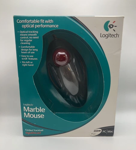 Logitech Marble Optical Trackball Mouse -Gray/Red (904360-0403) BRAND NEW IN BOX