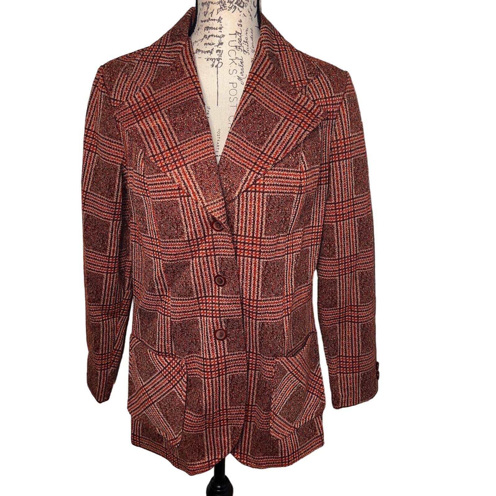 Sears Roebuck, Sears Roebuck & Co. Retro 70s vintage burnt orange check plaid Blazer Sz. 14