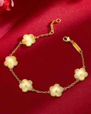 Pulseras de Oro 10K Joyería Fina Para Mujer Brazalete Esclavas Hoja Trebol