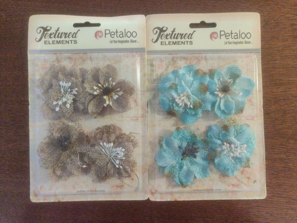 Lot 6 pkg 2.5" Petaloo Textured Floral Burlap Flowers natural black pink #51 - Image 4 of 4