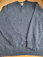 LL Bean Men's SIZE XL TALL Pullover V-Neck Sweater Blue 100 Cotton