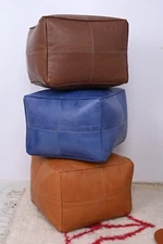 Leather pouf, Unstuffed  square Ottoman Pouffe Moroccan , handmade footstool