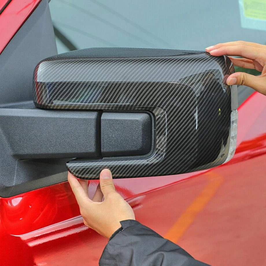 Carbon Fiber Look Rear View Side Mirror Cover Trim For 2021-2023 Ford F150 F-150