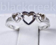 Fine 925 Sterling Silver  Three Hearts Ring  Choose Size