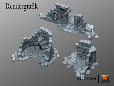 Tabletop  Wargaming Gelände  Ruine   -   3 verschiedene Ruinen