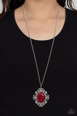 Paparazzi Dream Board Dazzle Red  Long Necklace with Earrings. New With Tags