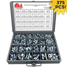 Grade 10.9 Metric M6 M8 M10 M12 JIS Hex Flange Bolt & Nut Assortment Kit -375PCS