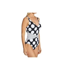 $125 Bleu Rod Beattie Women's Let's Get Dotty Plunge Mio One Piece White Size 4