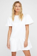 BNWT NastyGal Structured Puff Sleeve Peplum Hem Mini Dress Ivory Size:4 RRP:£45