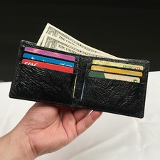 Black Ostrich Bifold Wallet Genuine Ostrich Leg Skin Handmade Cash Billfold