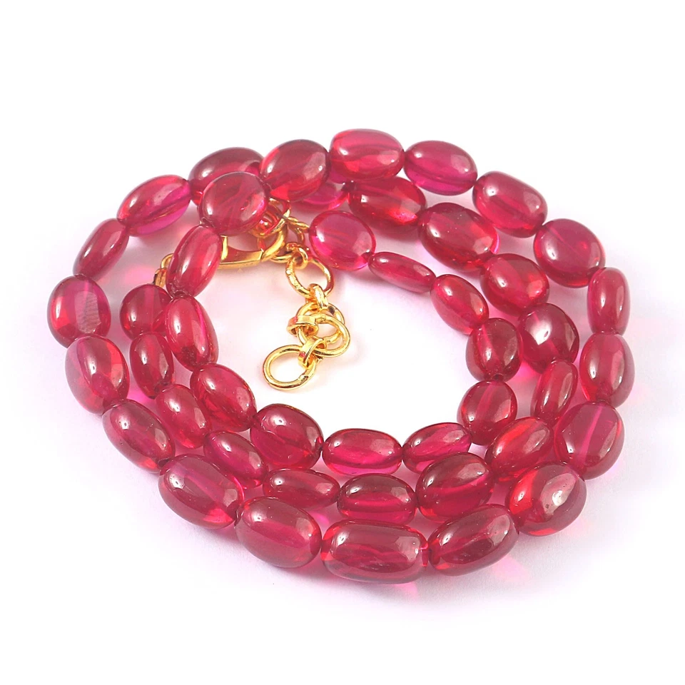 Flawless Ruby smooth oval Beads Necklace, Ruby Gemstone Necklace 16 Inches 6-8mm - Image 3 of 4