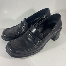 Y2K 90S Nine West Women’s Black Leather Chunky Heel Platform Loafers Sz 6 M Vtg