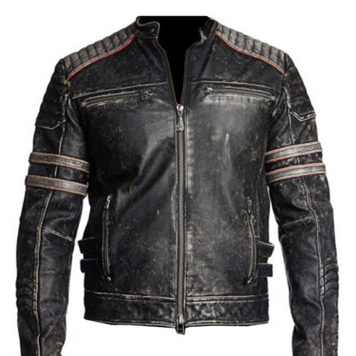 Mens Vintage Cafe Racer Retro Motorcycle Biker Black Real Leather Jacket  - Picture 1 of 3