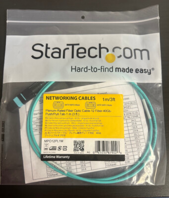 StarTech - 1m (3ft) MTP(F)/PC to MTP(F)/PC OM3 Multimode Fiber Optic Cable