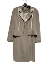 Black Tie Oleg Cassini Beige Champagne Two Piece Jacket Dress Gold Set Size 14