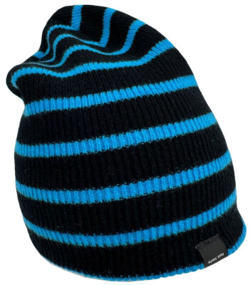 PAUL SMITH 100% LAMBSWOOL DOUBLE LAYERED BLUE BLACK STRIPED HAT BEANIE BNWT  RARE UK