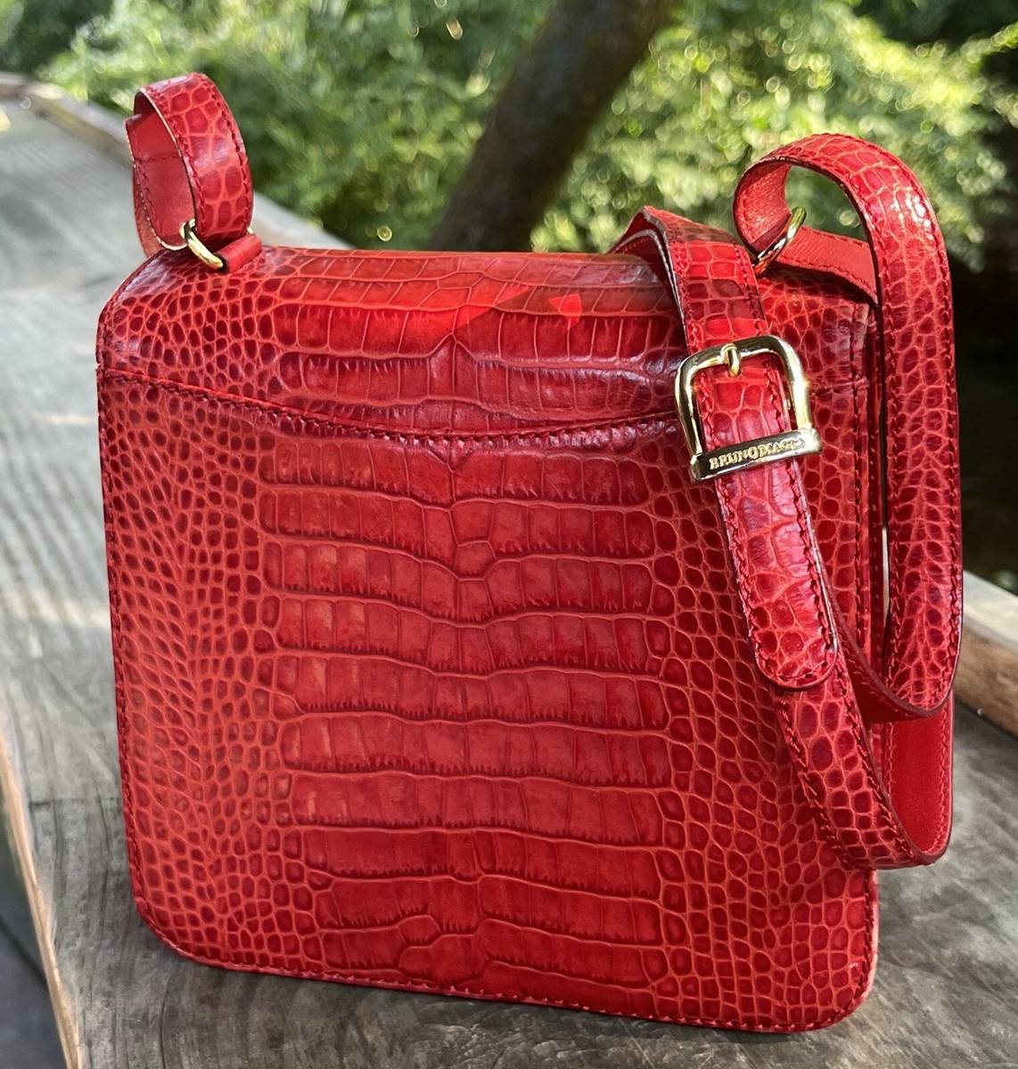 Bruno Magli Cherry Red Crocodile Embossed Leather Crossbody Bruno Magli Cherry Red Crocodile Embossed Leather Crossbody