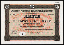 Schultheiss-Patzenhofer Brewery Last Berlin Bunker RM100 Stock Certificate 1932