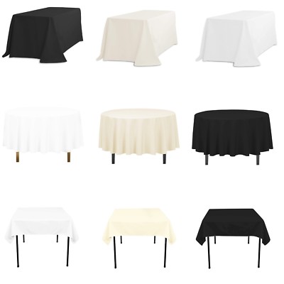 Weiß & Schwarz Polyester Tischdecke Tuch RUND QUADRATISCH RECHTECKIG Hochzeit Dekor