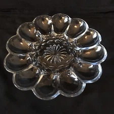 Vintage Clear Glass 12 Deviled Egg Plate Platter Heritage L. E. Smith