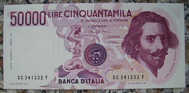 50000 lire - BANCONOTA DA 50.000 LIRE ITALIA BERNINI 1° TIPO SERIE