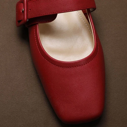 Zapatos de salón Mary Jane de punta cuadrada para mujer zapatos planos de fiesta damas sin cordones con correa al tobillo - Imagen 40 de 43