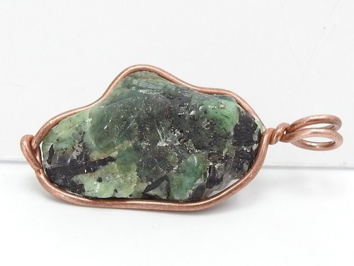 Emerald Rough Pendant Wire Wrapped Copper Jewelry 33X20X15MM Personalized Gift - Picture 3 of 8