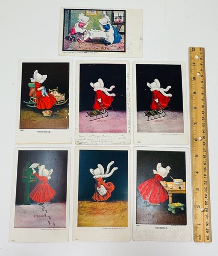 7 ANTIQUE SUNBONNET GIRLS POST CARDS, ULLMAN MFG. CO. NY, © 1905 - Picture 3 of 3
