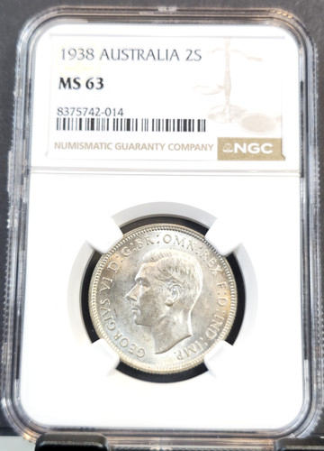 1938 AUSTRALIA SILVER FLORIN 2 SHILLINGS GEORGE VI NGC MS 63 RARE MINT STATE