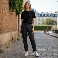 Everlane Women Black Pleated Tapered Trouser Pants Size 2