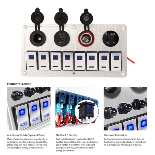 ˜Rocker Switch Panel 8 Gang 12‑24V 5 Pin Blue Light Toggle On Off Lights Control - Picture 19 of 24
