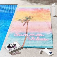 Sassy B Summer Vibes Cotton Beach Towel Bright Tropical Palm Print Soft Large
